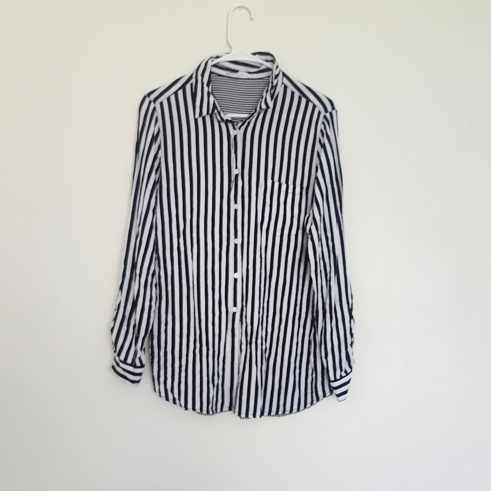 Jane + Delancey Button Down Black White Striped Size Large